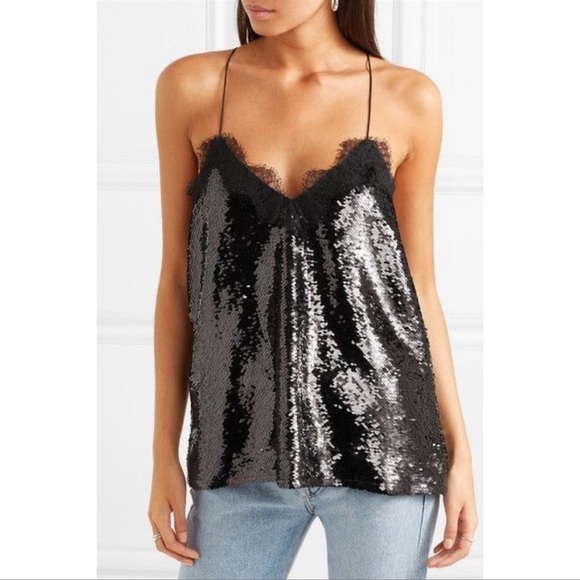 CAMI NYC The Racer Sequin Camisole With Lace Trim - Picture 1 of 9